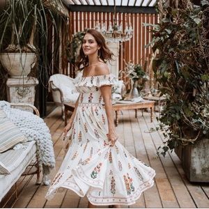 Agua by Agua Bendita Banana Dahlia Off-The-Shoulder Dress